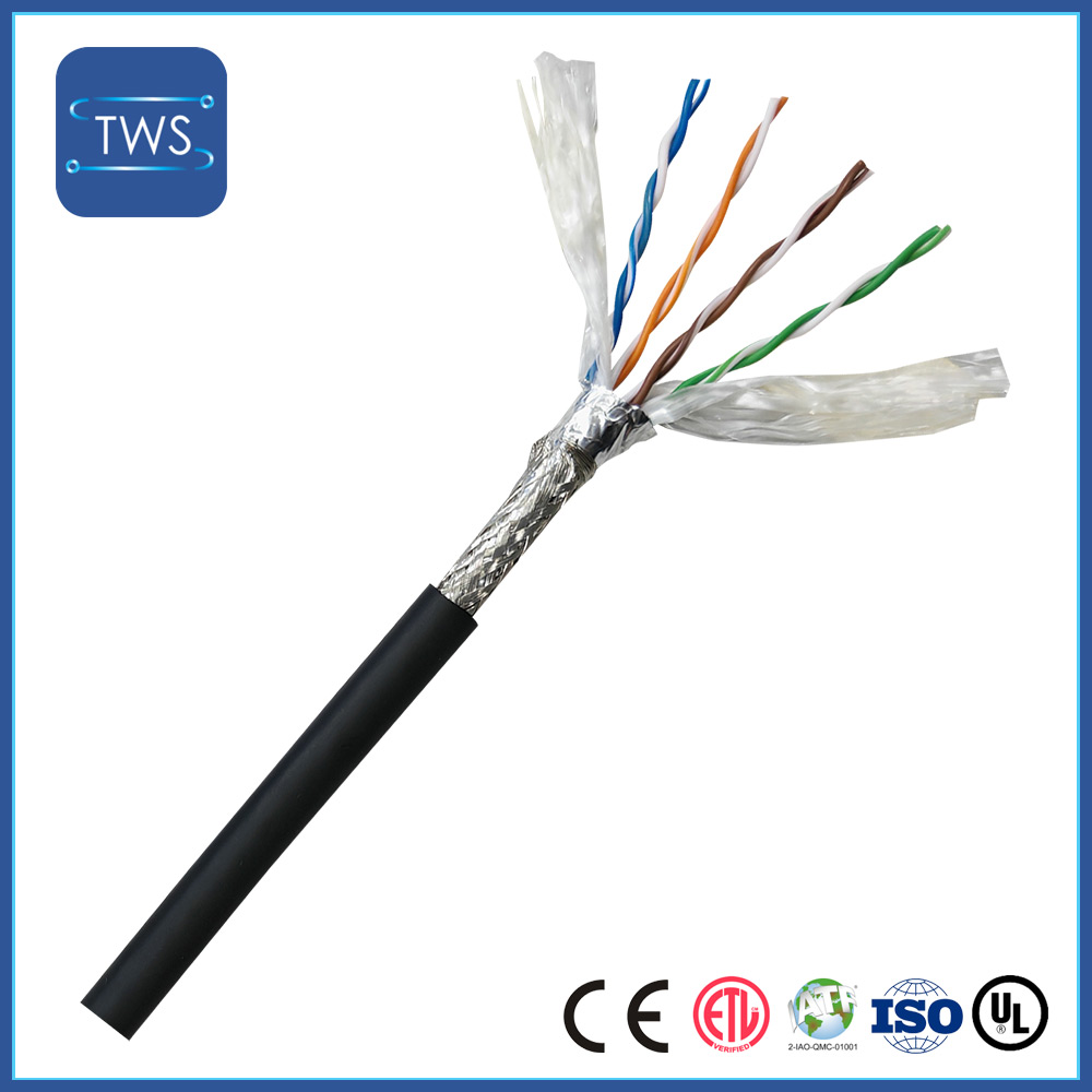PVC Bare Copper with Filling, Aluminum Foil & Braid Shield Drag Chain CAT5E Cable 
