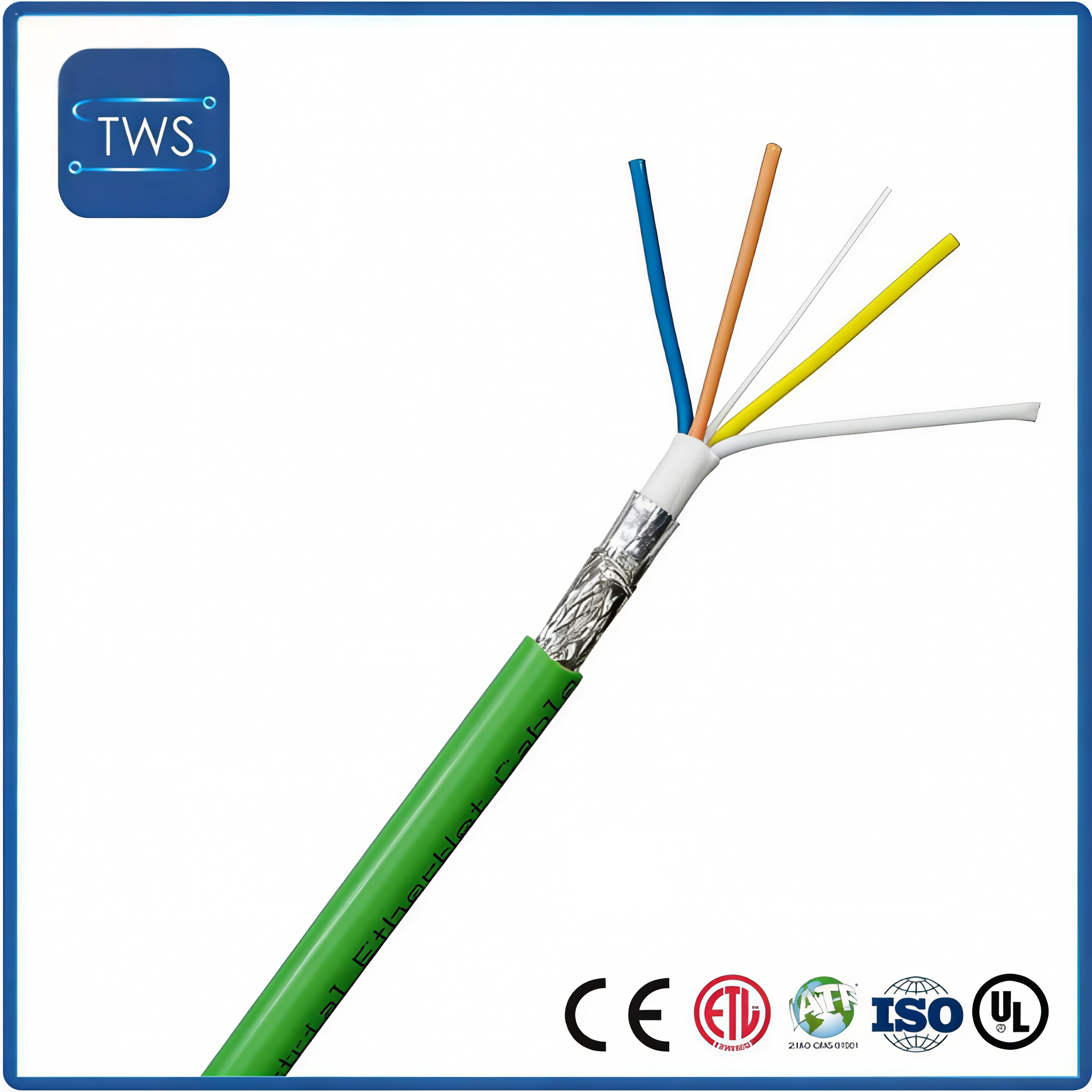 Industrial Ethernet Cable 22AWG 4Core Tinned Copper PVC Green